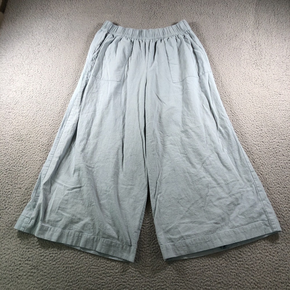 Wide Leg Linen-Blend Pants in Light Blue